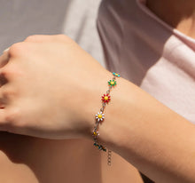Load image into Gallery viewer, Multi Colored Floral Chain Bracelet