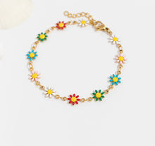 Load image into Gallery viewer, Multi Colored Floral Chain Bracelet