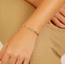 Load image into Gallery viewer, Multi Colored Floral Chain Bracelet