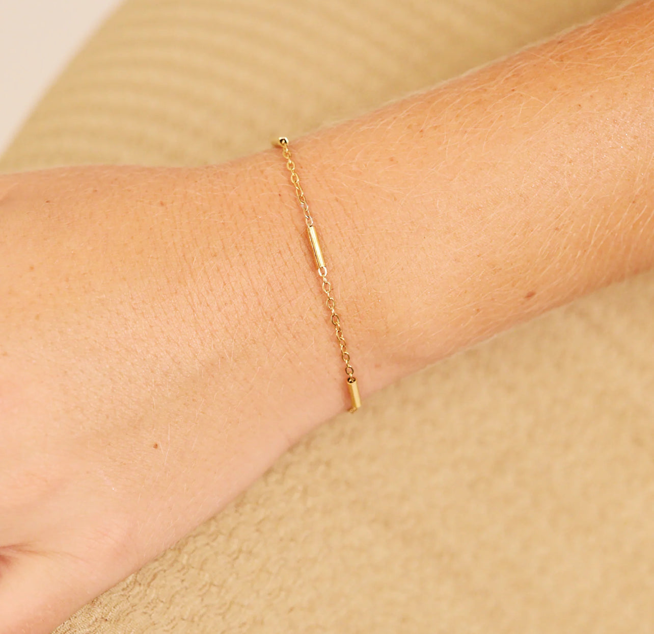 18K Gold PVD Stainless Steel Satellite Bar Chain Bracelet