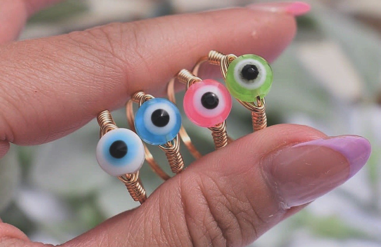 Evil eye wire rings